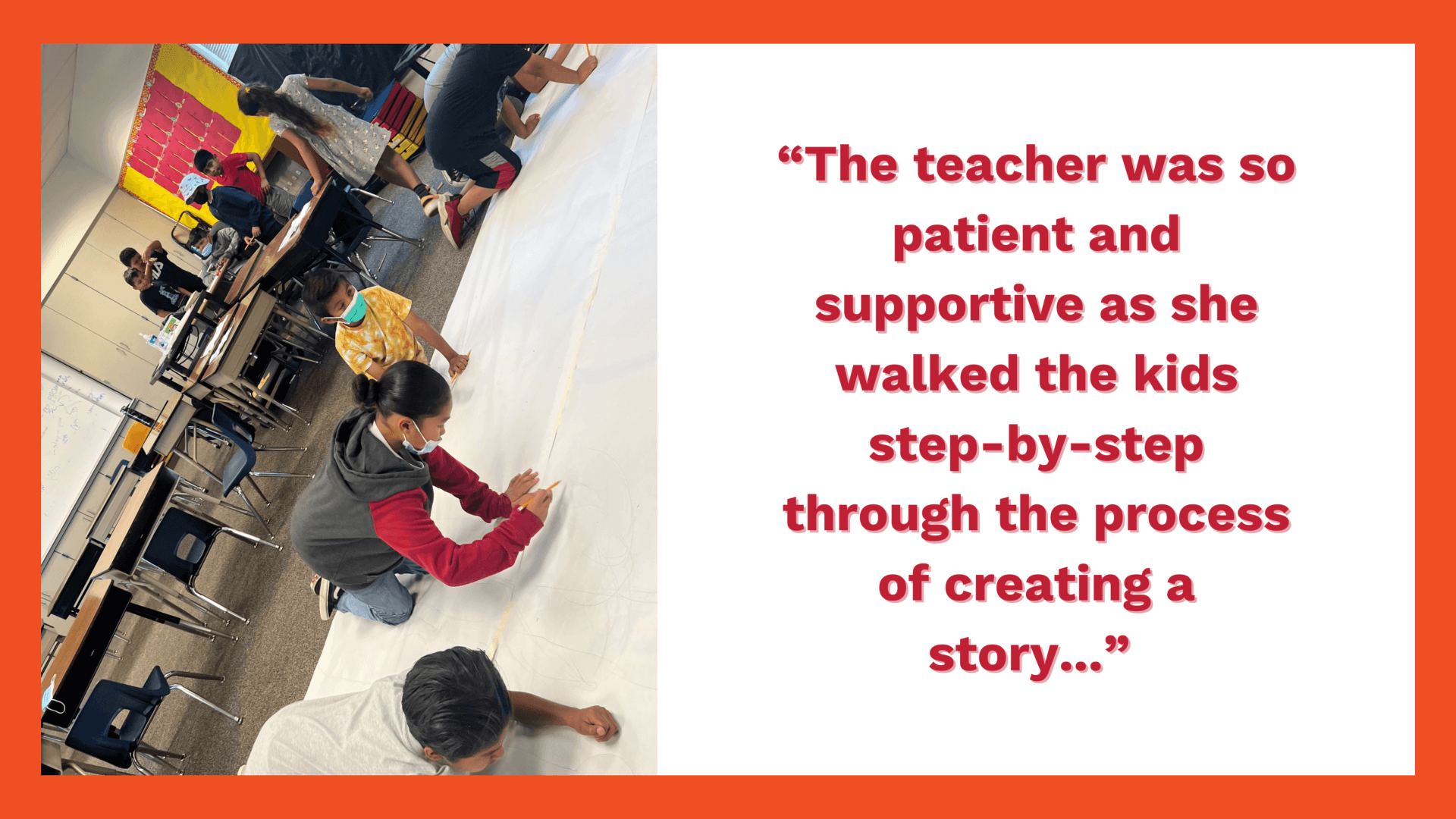 "The teacher was so patient and supportive as she walked the kids step-by-step through the process of creating a story..."