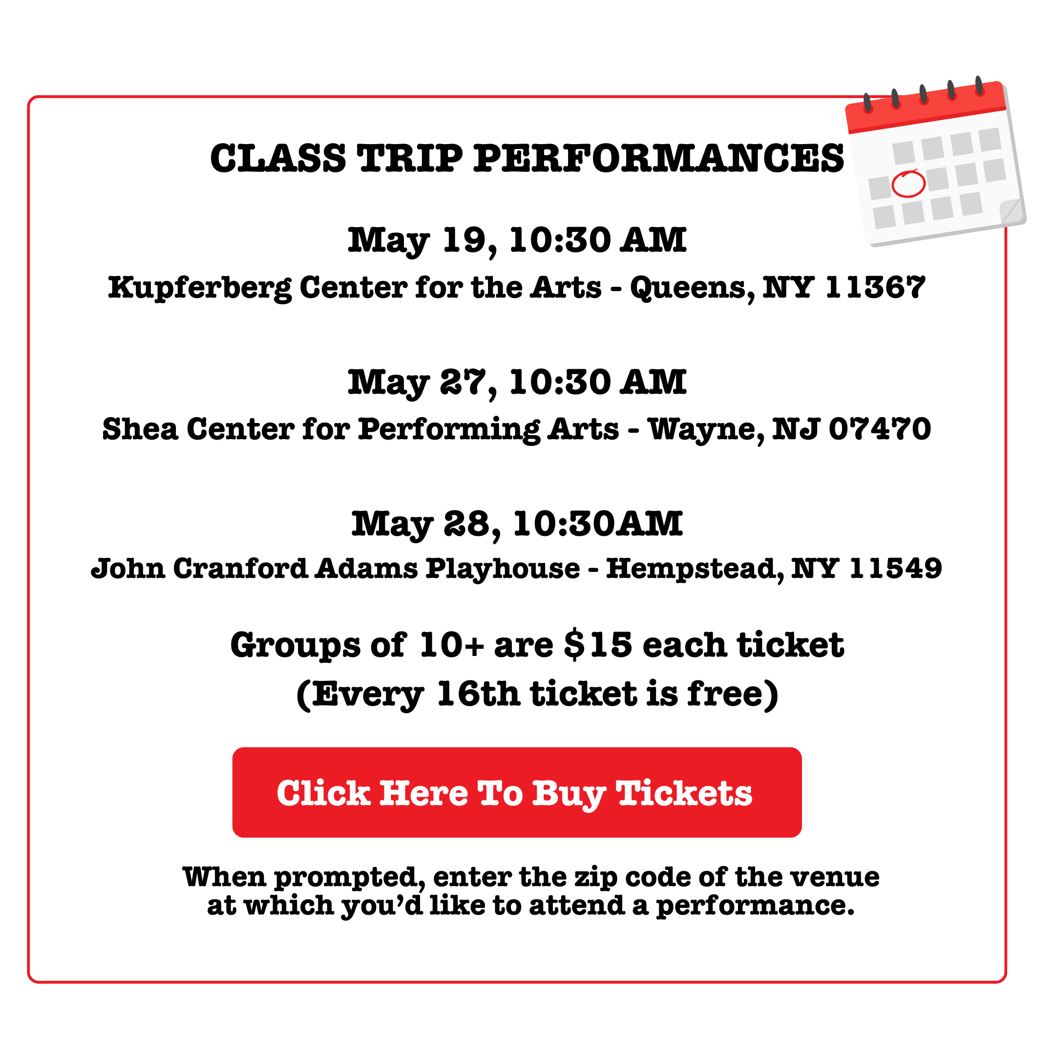 Class trip performances for Clifford visit twusa.org/tickets